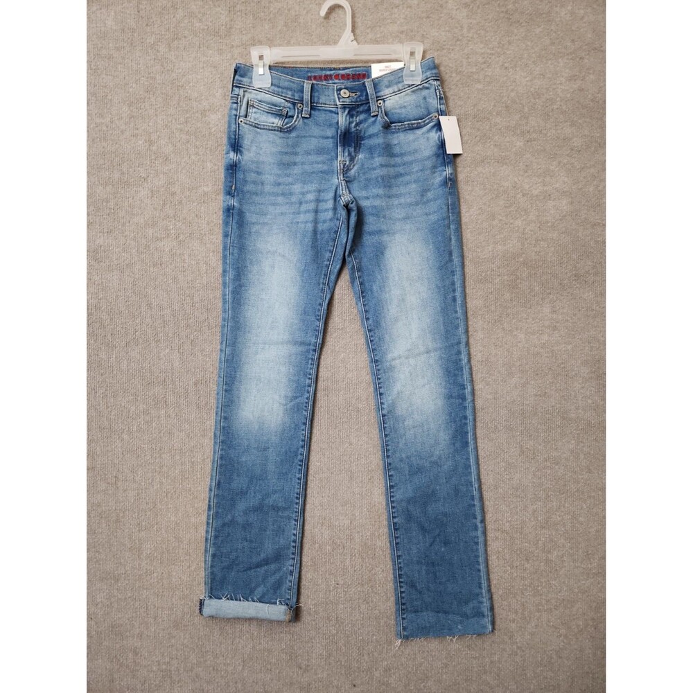 Lucky Brand Sweet Mid Rise Straight Jeans Womens 0 25 Blue Raw Hem Stretch NEW